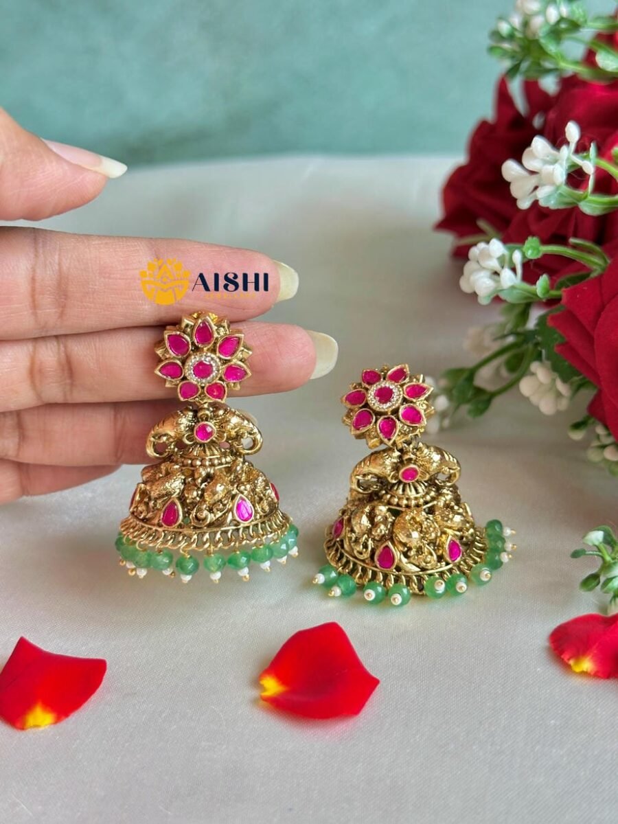 Peacock Elephant Mint beads Earring (Jadau)-E456