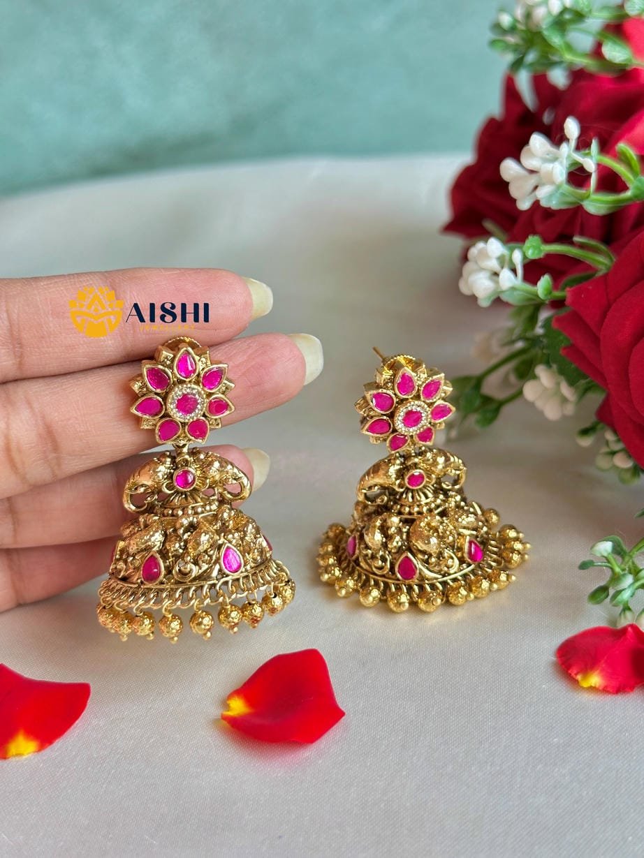 Peacock Elephant Gold beads Earring (Jadau)-E457