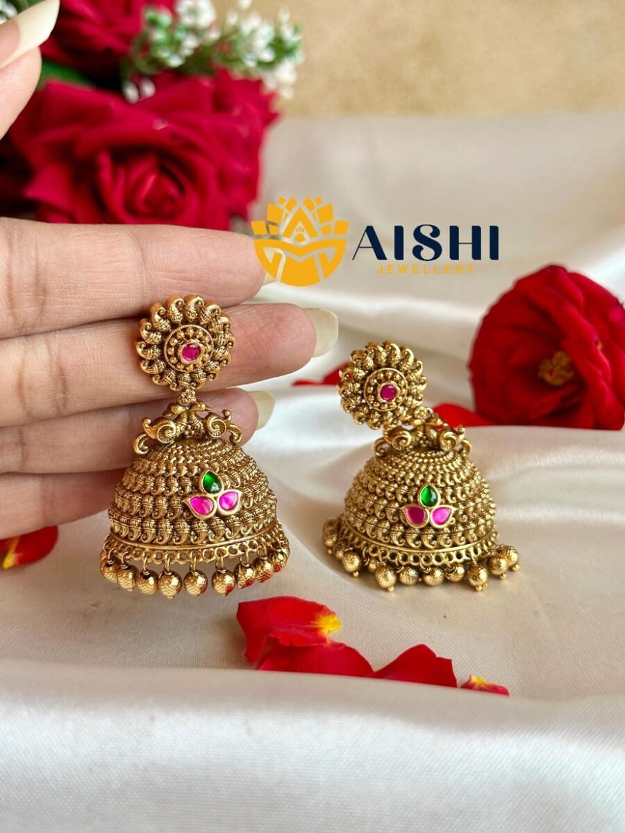 Floral Peacock Earring (Gold Beads)-E461