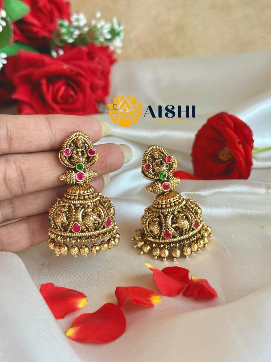 Nakshi Elephant Earring(Gold Beads)-E465