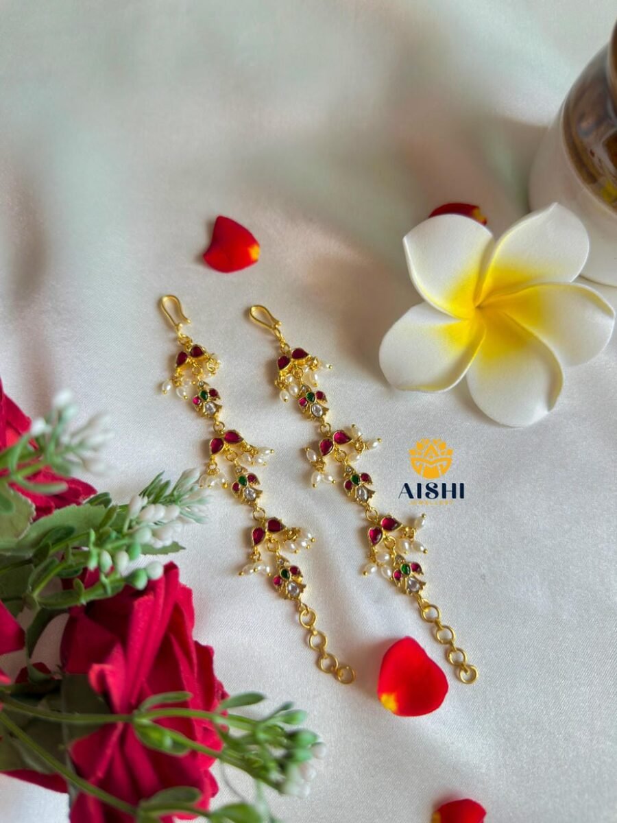 Vintage Ruby Straight Earchain(Jadau)-EC172