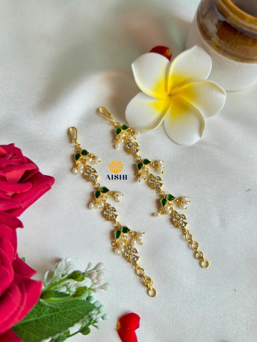 Vintage Green Straight Earchain(Jadau)-EC173