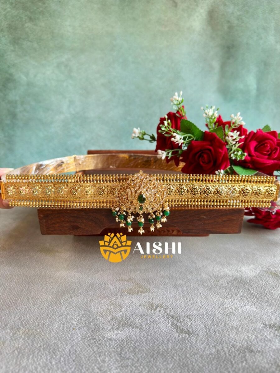 Lotus Pendant Green Beads Hipbelt-HB272