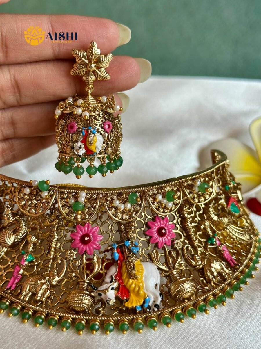 Eternal Krishna Kamadhenu Hand-Painted Choker-HN195