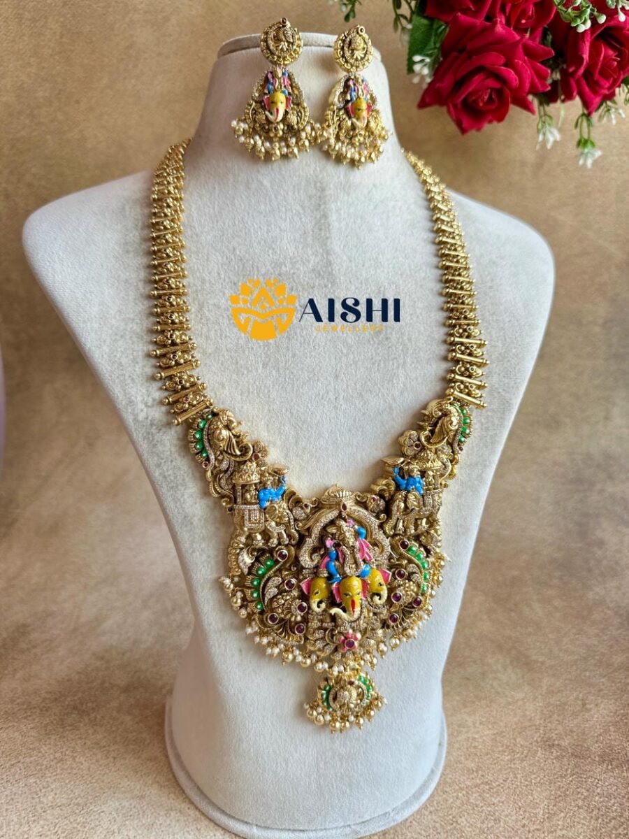 Temple Idol Hand-Painted Bridal Haram- LH472