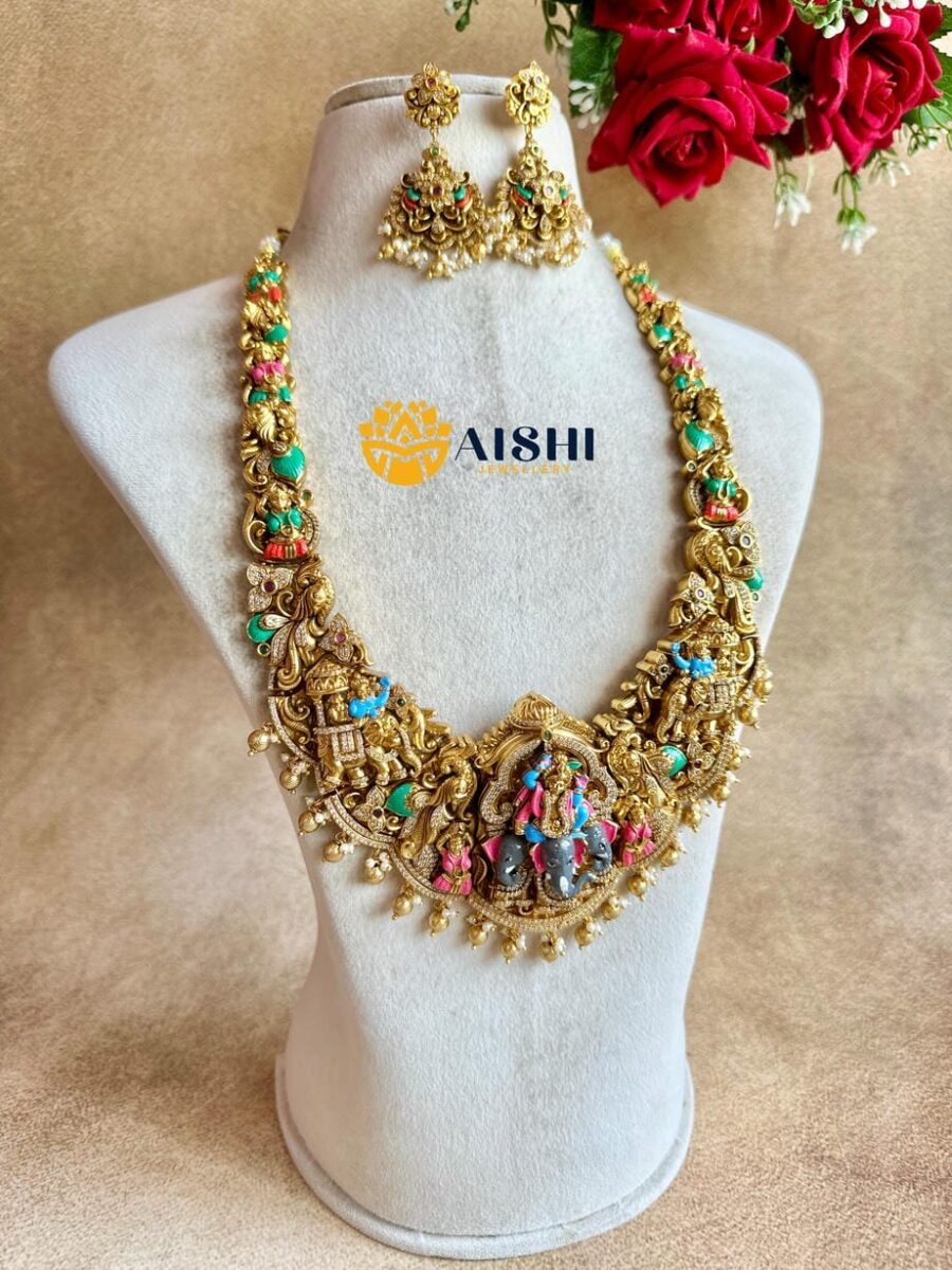 Temple Anugraha Hand-Painted Bridal Haram-LH489