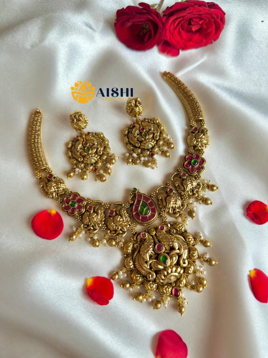 Classic Mayura Neckpiece(Gold beads) -N798