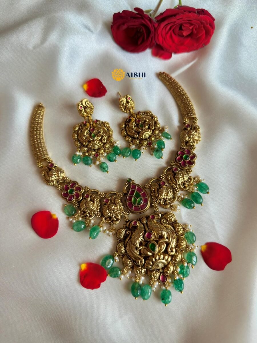 Classic Mayura Neckpiece(Green beads)-N799