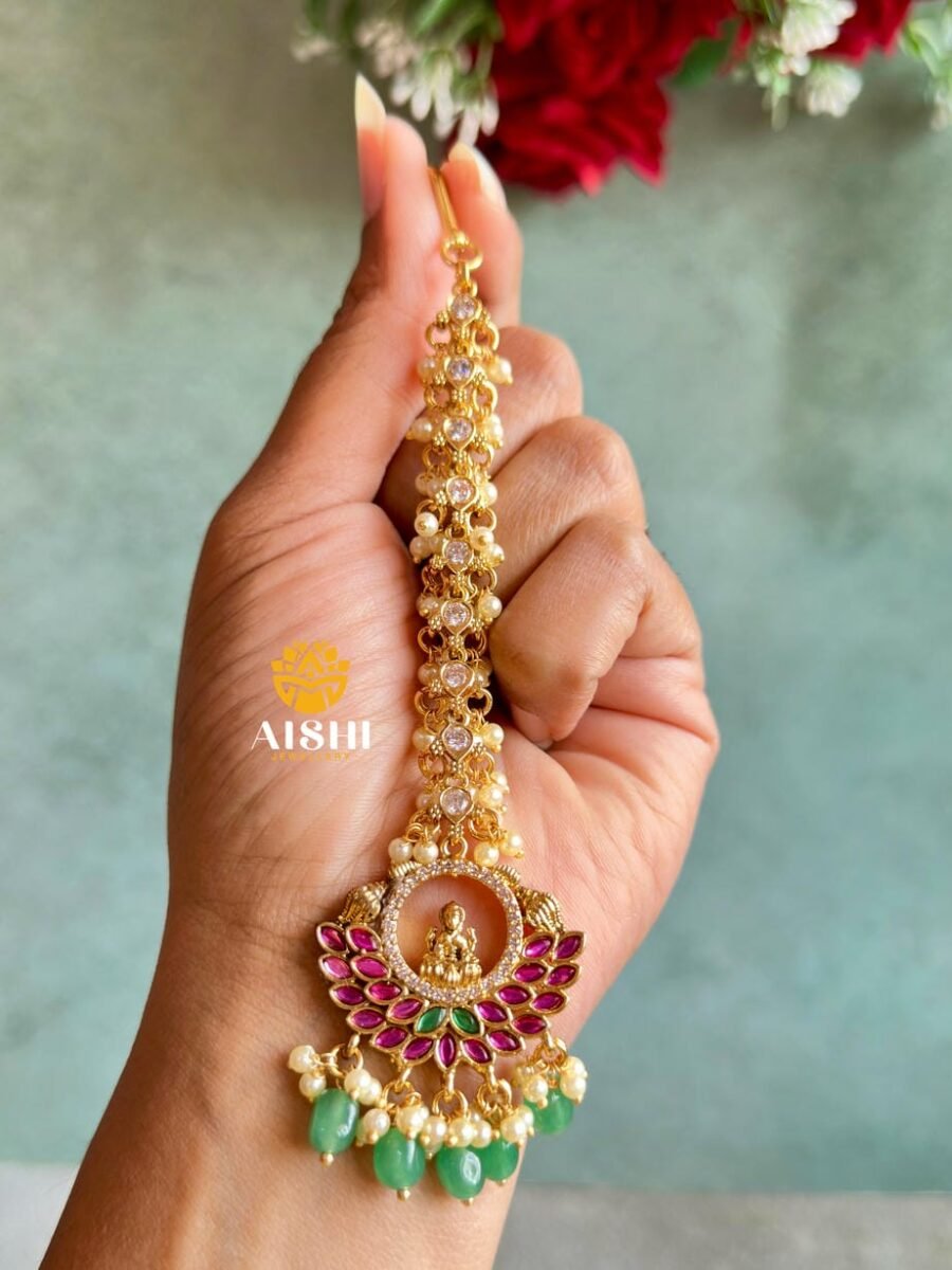 Floral Nakshi Tikka(Mint beads)-T345