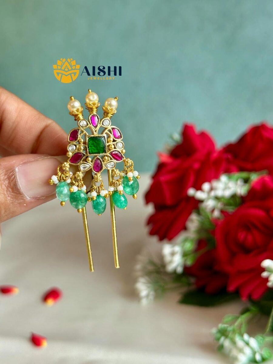 Green Stone Bridal Hair Choti(Jadau)  – HA144