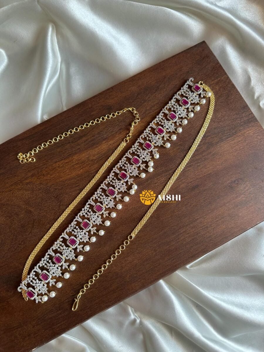 Ruby Pearl Floral Choker Belt -HB290