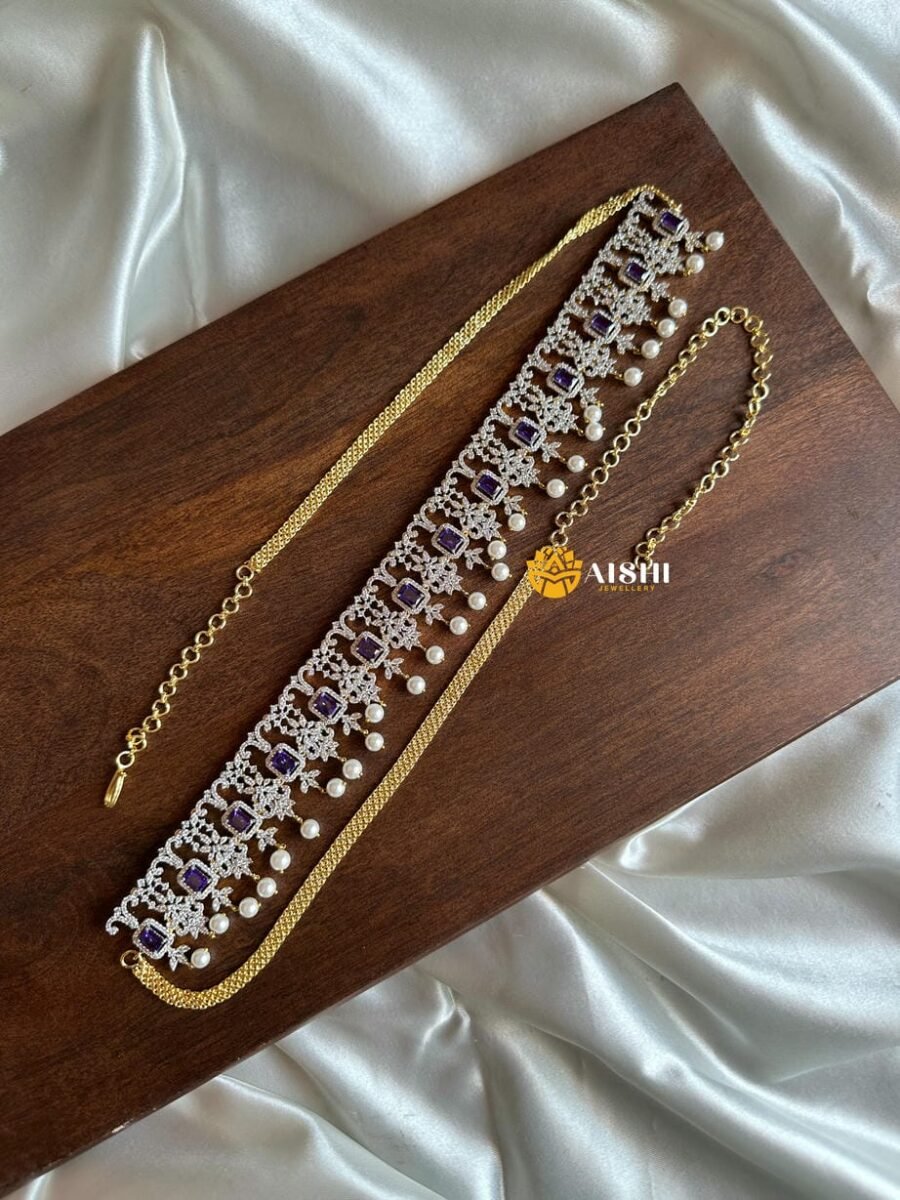 Violet Pearl Floral Choker Belt -HB291