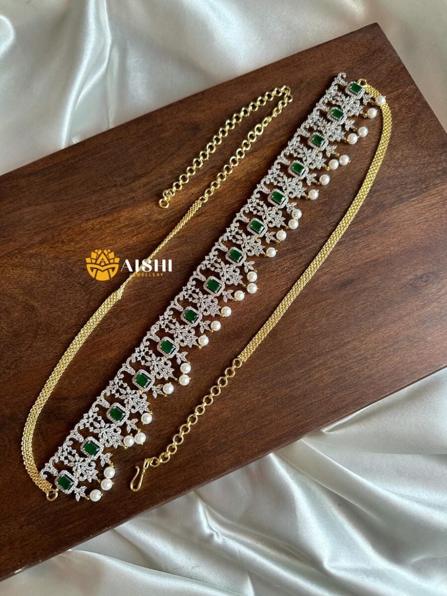 Emerald Pearl Floral Choker Belt – HB292
