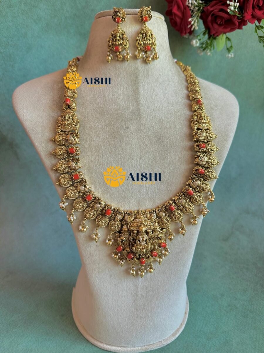 Traditional Coin Mala with Coral Beads Haram – LH307