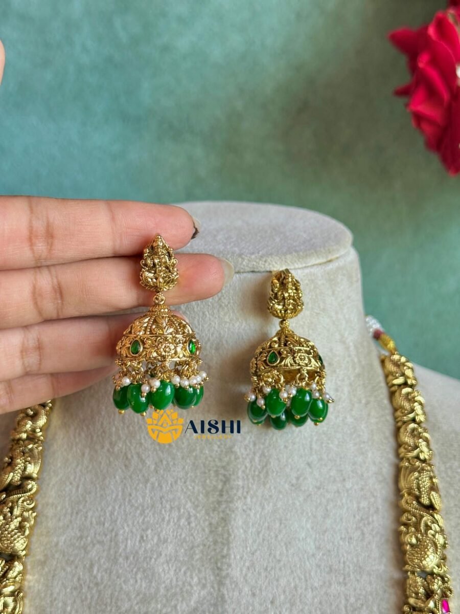 Royale Nakshi Haram with Green Beads – LH311