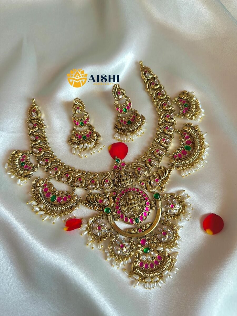 Antique Nakshi Bridal Necklace Set (Jadau)- N860