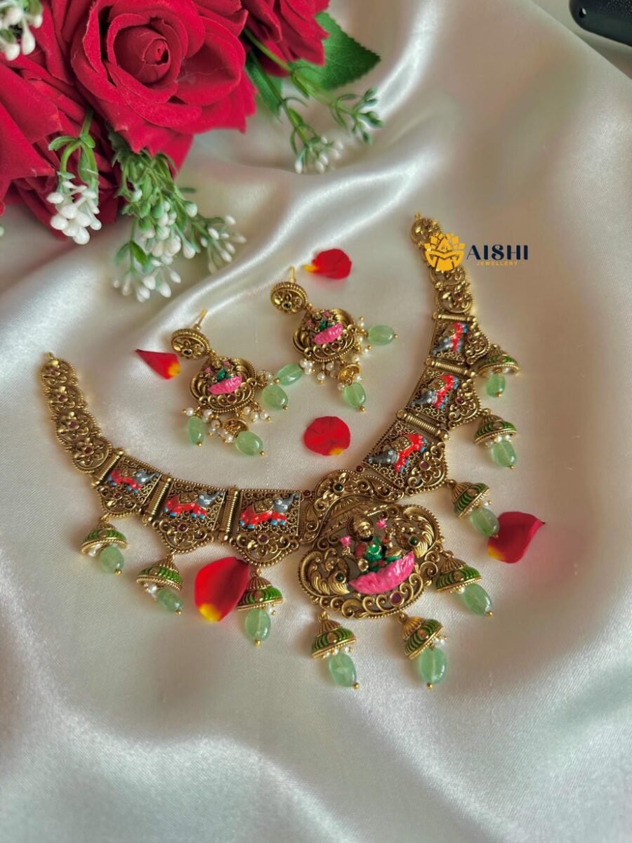 Designer Peacock Handpainted Necklace Set – N867