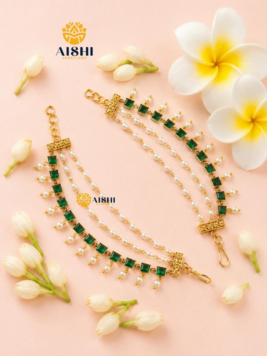 Emerald Square Pearl Earchain - EC188