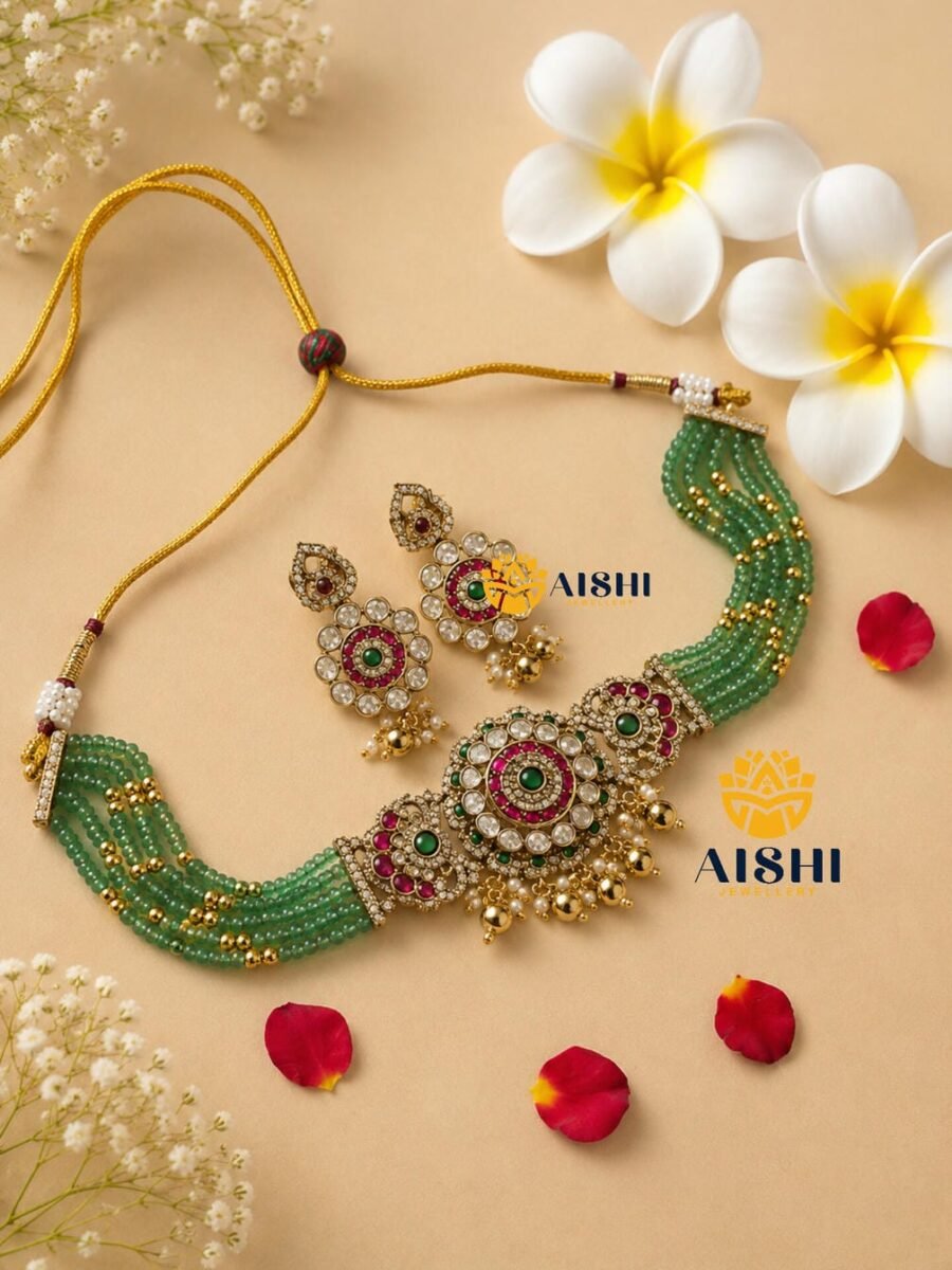 Green Beaded Choker Set – HN204