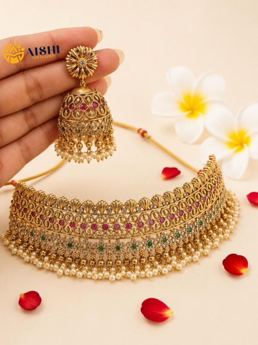 Pearl Jhumka Choker Set – HN211