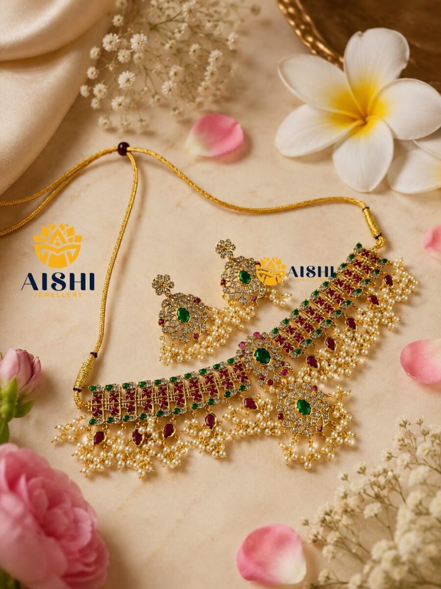 Ruby Emerald Pearl Choker Set – HN212