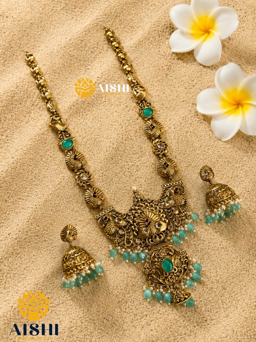 Lakshmi Green Stone Long Haram Set - LH537