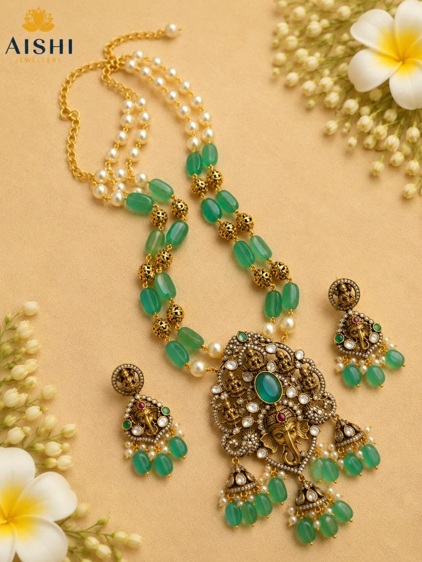 Antique Ganesha Pearl Beads Mala Set – MA47