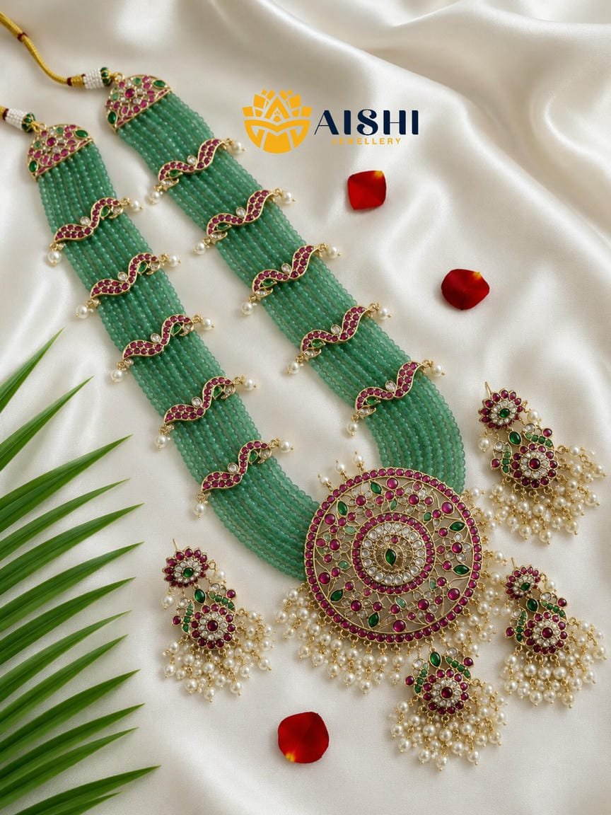 Peacock Floreal Pendant Mala Set ( Green) – MA77