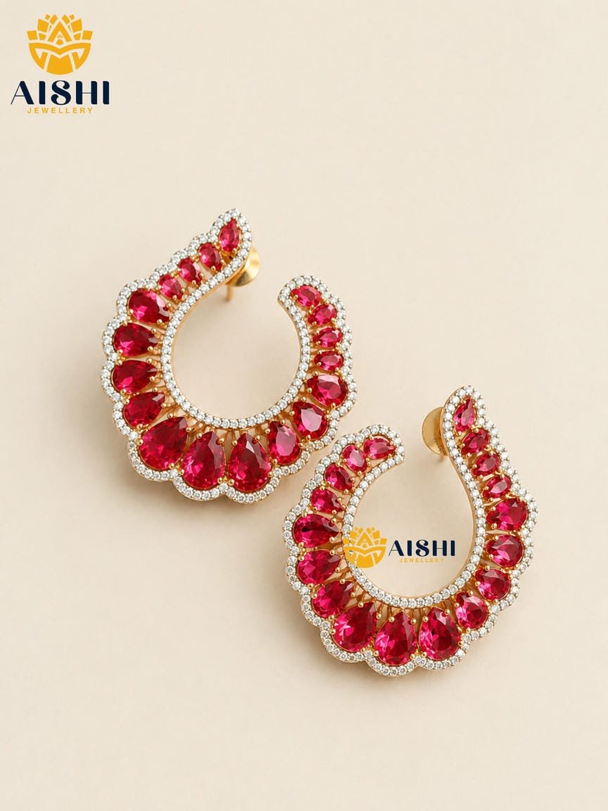 Cz Partywear Earring (Red)-AE21