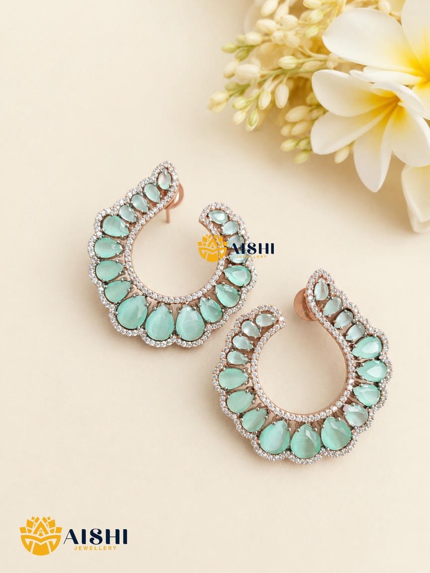 Cz Partywear Earring (Mint Green)-AE25