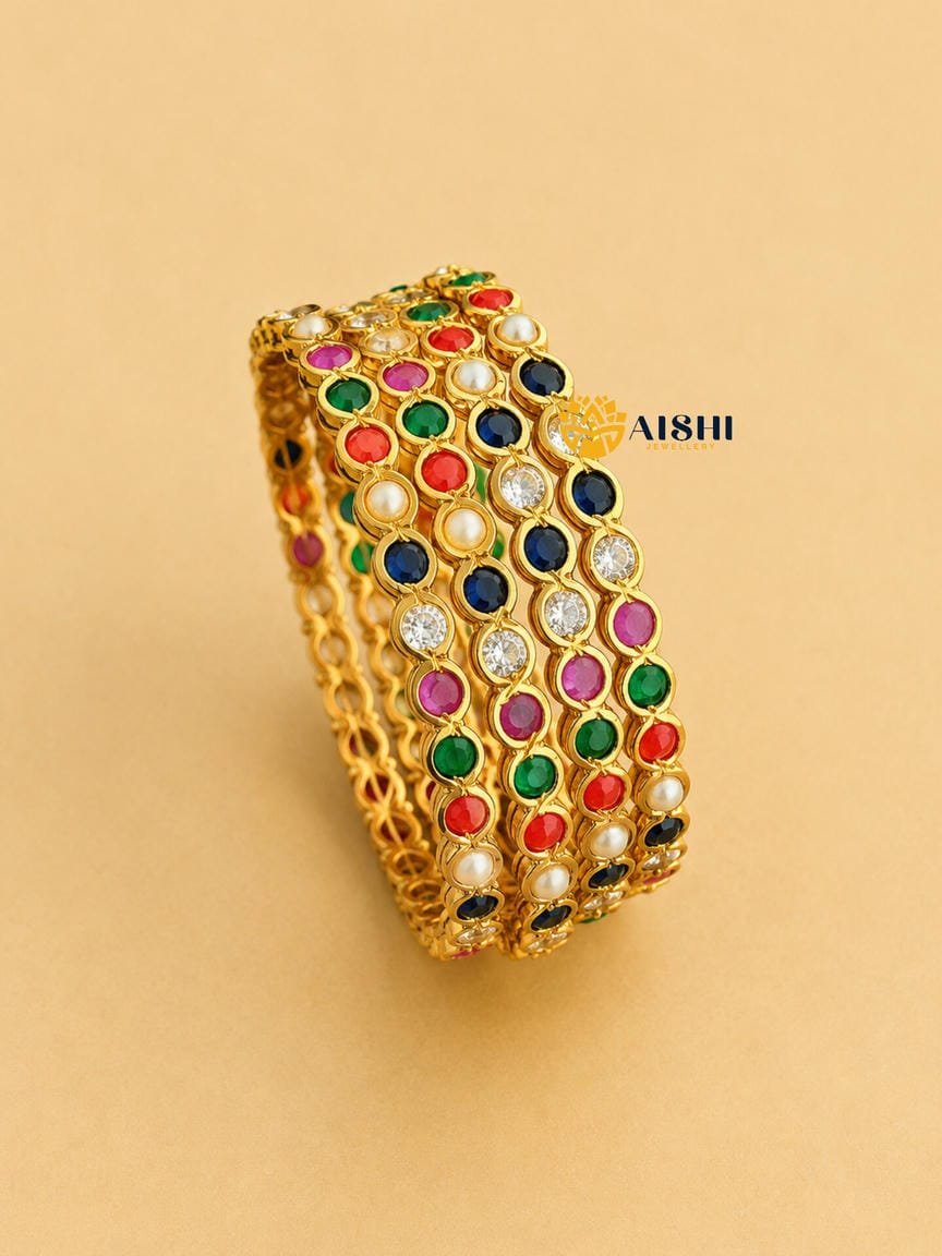 Navaratna Ad Gold Finish Bangles(Set of 4pcs)-B15