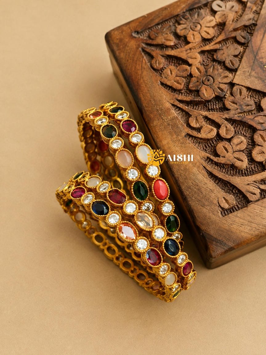 Navaratna American Diamond Bangles (Set of 2pcs)-B53