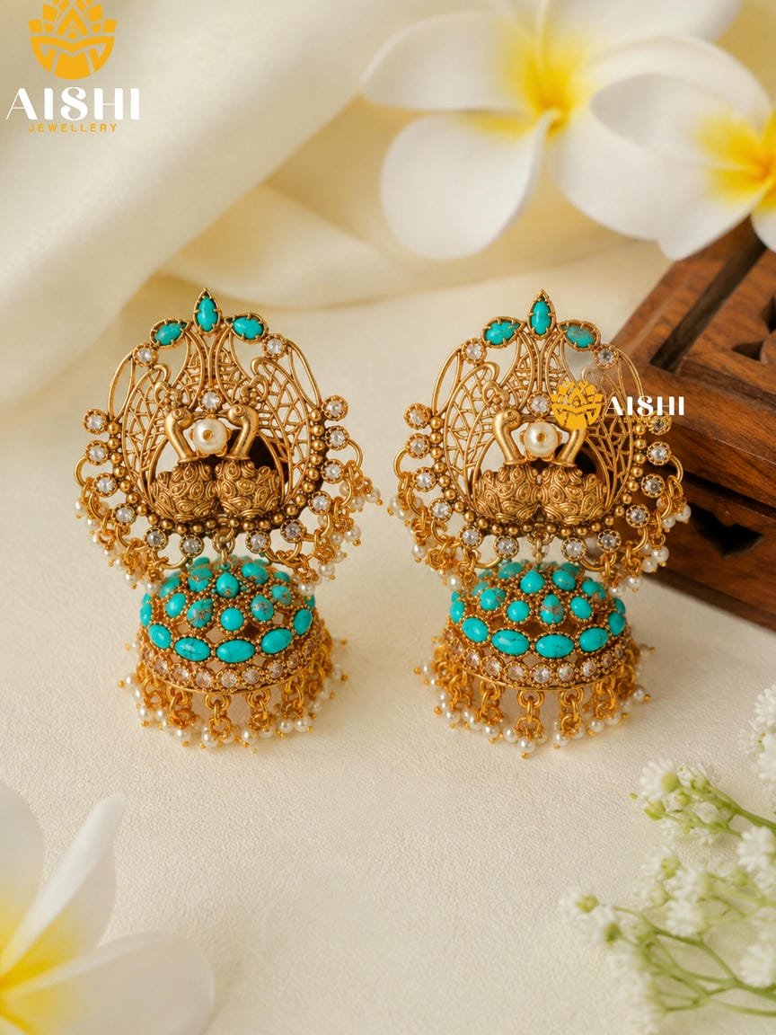 Dual Peacock Matt Jhumka (Sky Blue)-E124