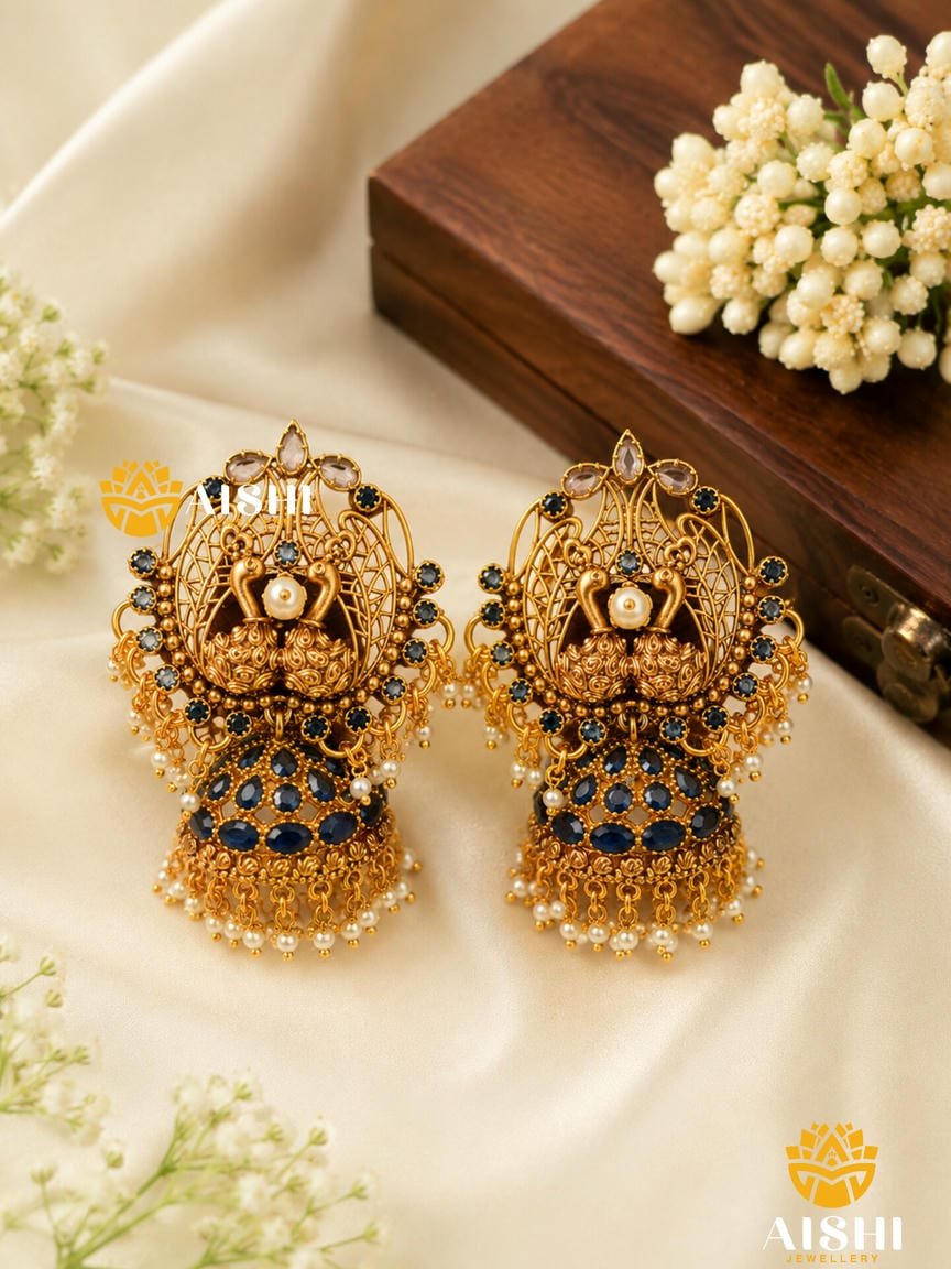 Dual Peacock Matt Jhumka (Blue)-E128