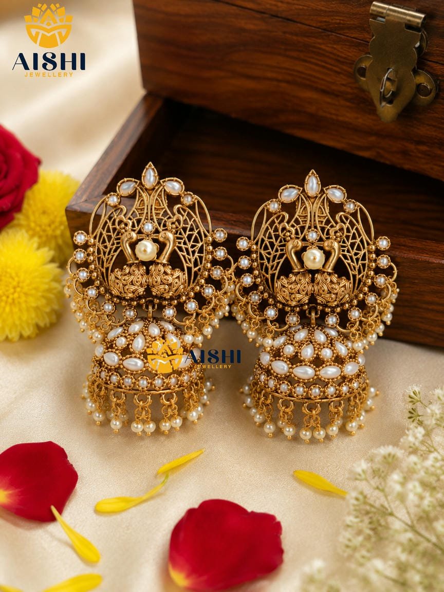 Dual Peacock Matt Jhumka (Pearl)-E129