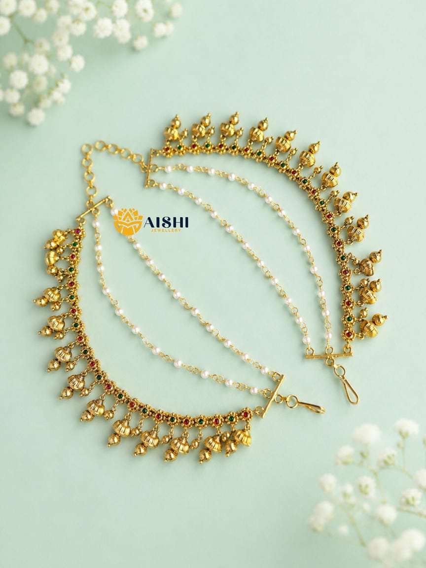 Multi layer Earchain with White Beads-EC129