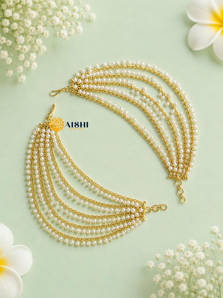 Antique 5 Layer White Pearl Earchain-EC131