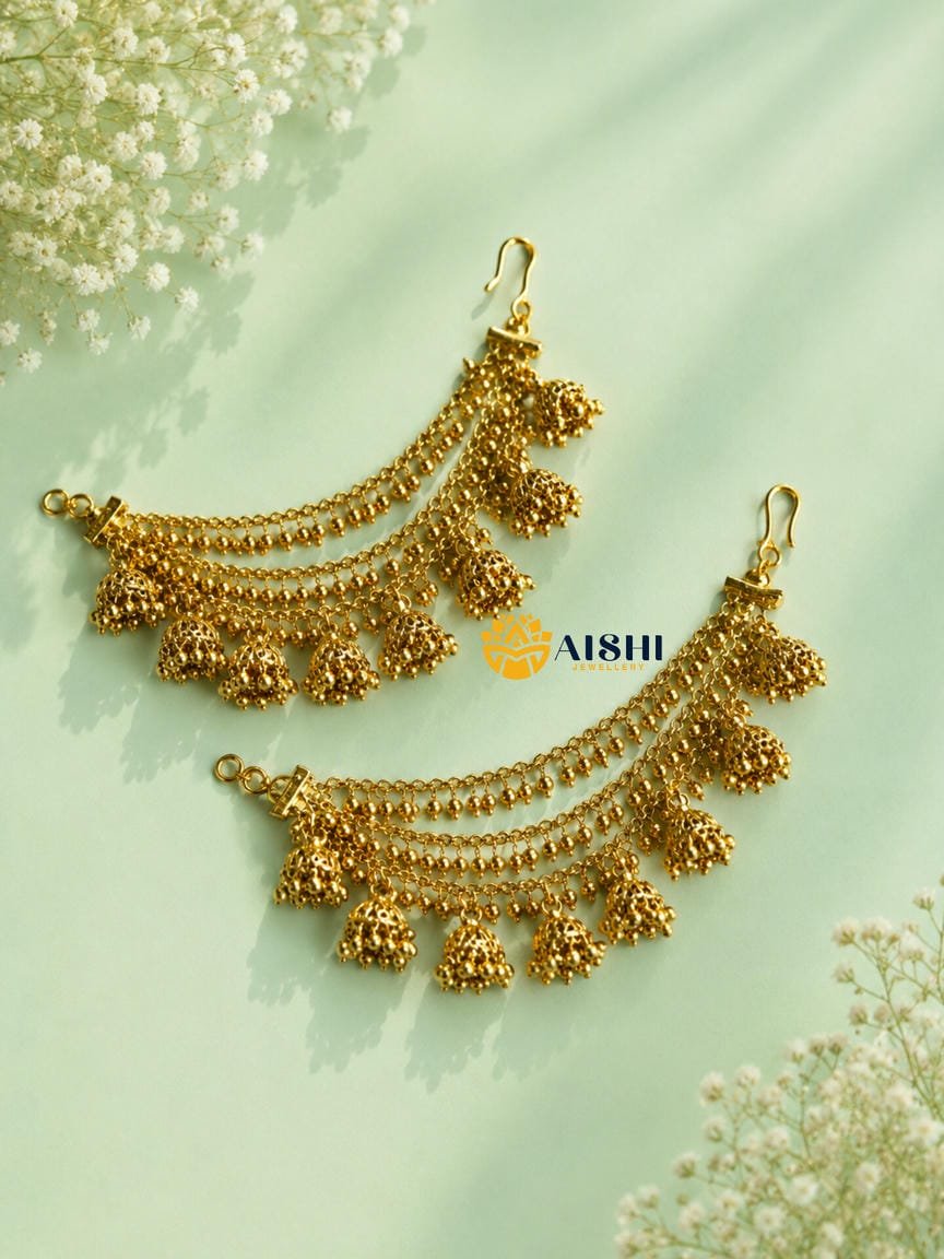 Antique Goldish 3 Layer Jhumka Model Earchain – EC98