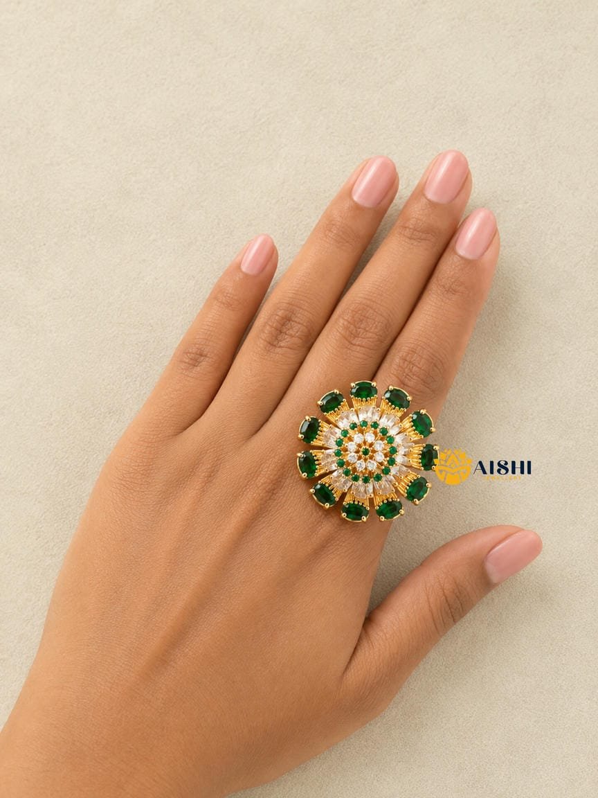Big Floral Cz Finger Ring -FR29