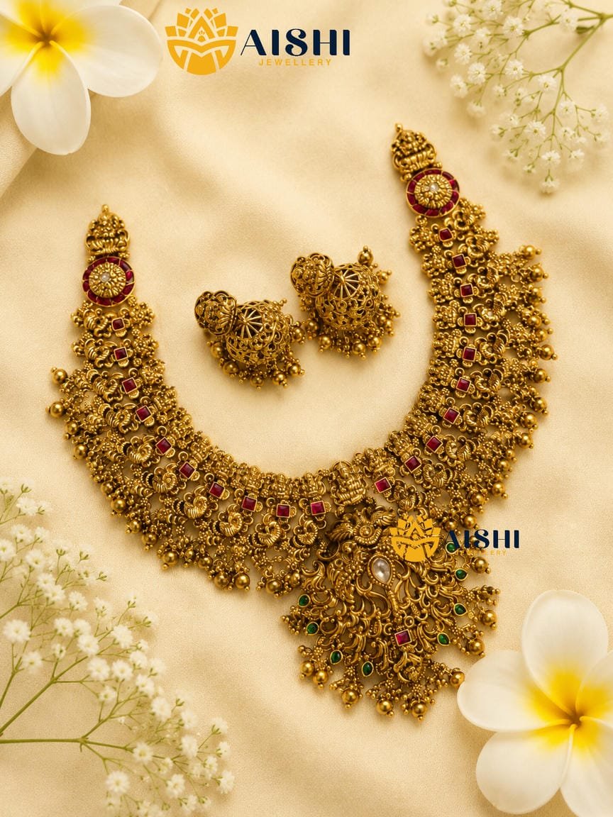 Ruby Green Pendant Necklace Set – N910