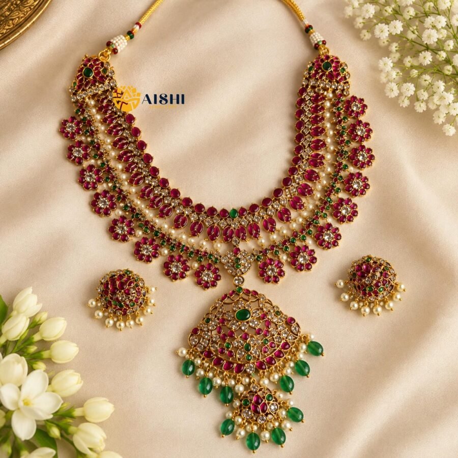 Ruby Green Bridal Necklace Set – N913