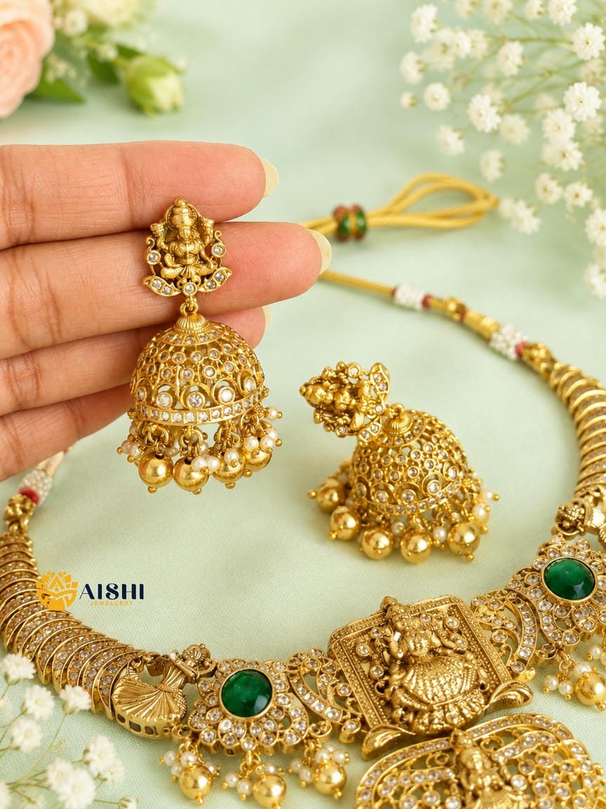 Antique Green Stone Necklace Set – N918