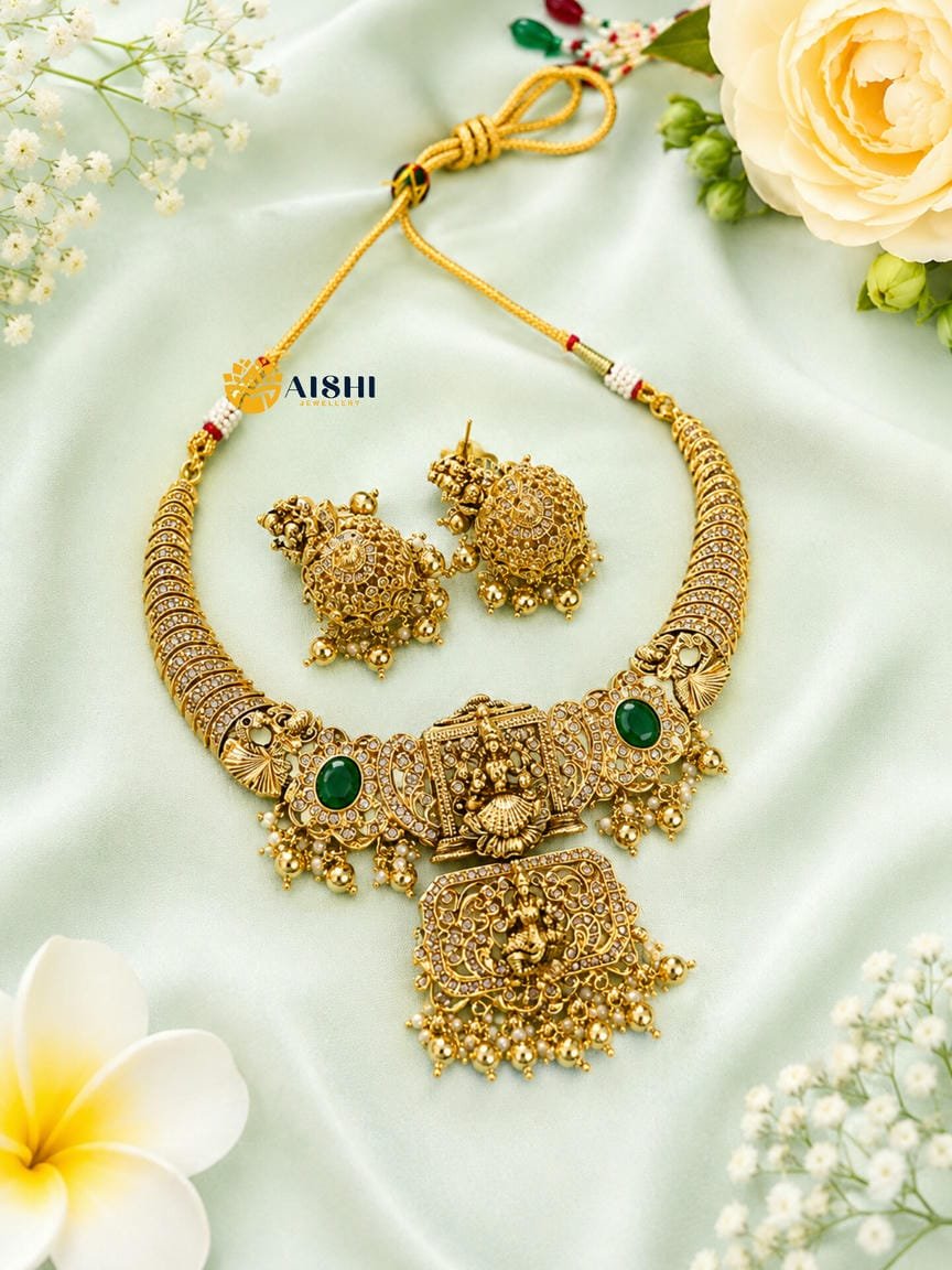 Antique Green Stone Necklace Set – N918
