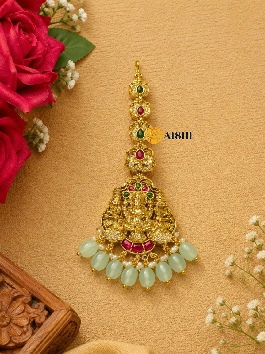Bridal tikka with light green beads – T314