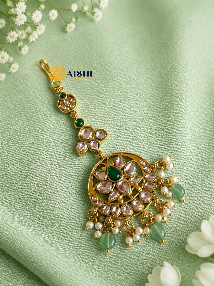 Ruby Green Kundan Pearl Maang Tikka-T377