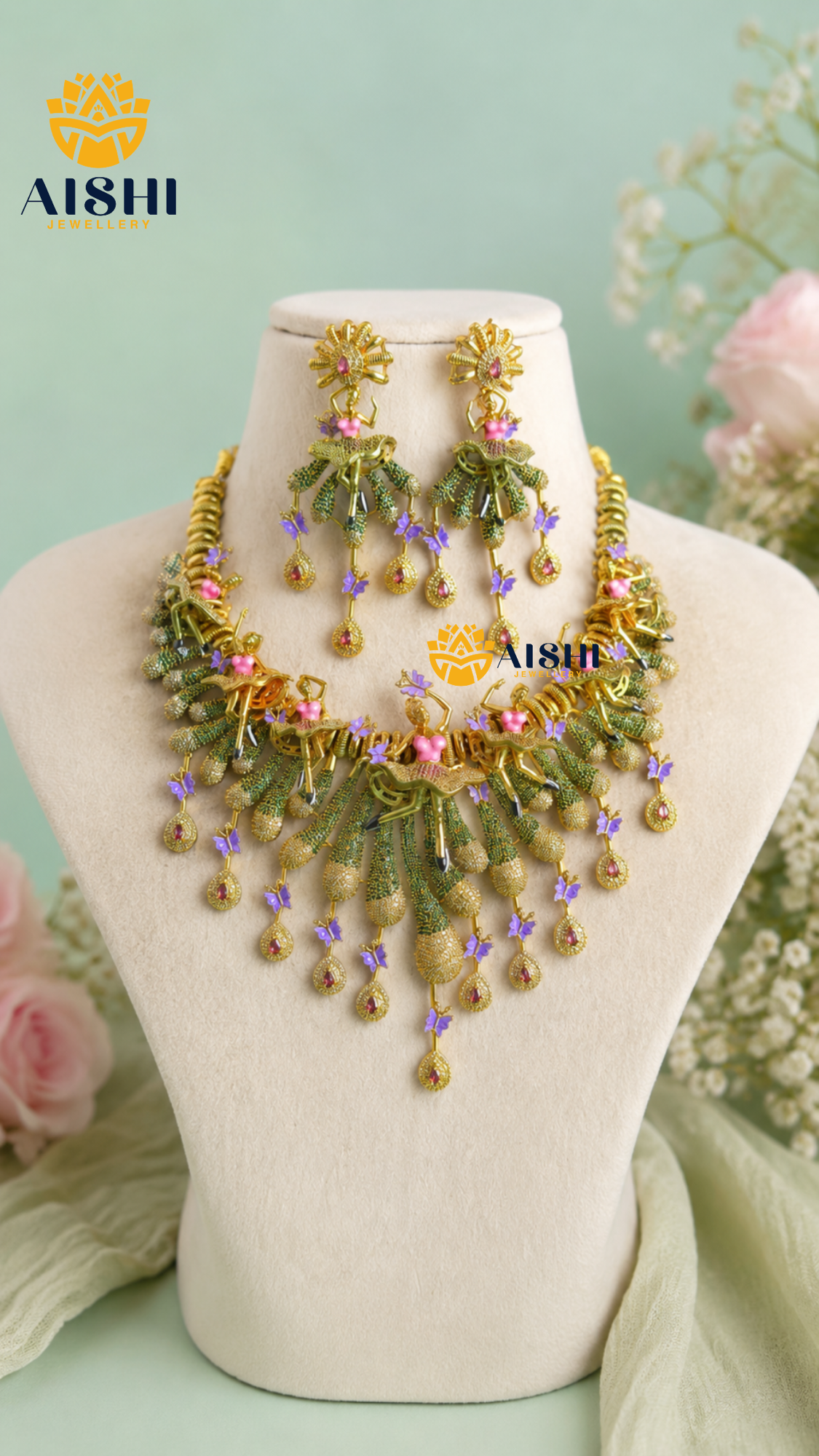 Floral Dancing Doll Necklace Set - AN435