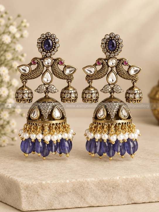 Peacock Jhumka (Purple) - AE138