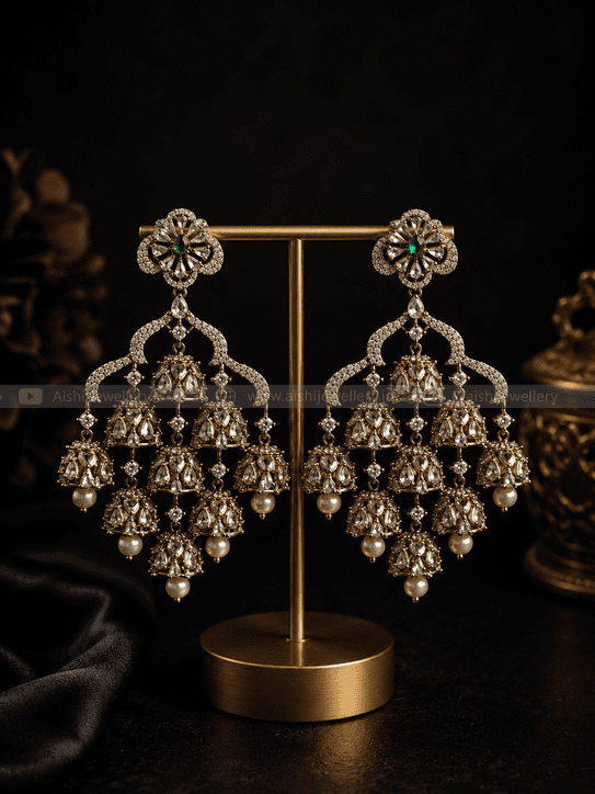 Sparkling Green AD Pearl Drops Earring-AE149