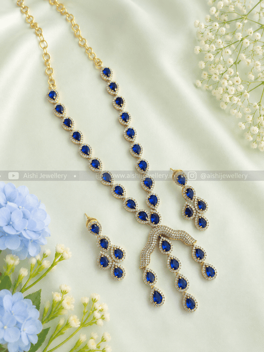 Elegant Western Style Victorian Diamond neck set(Blue)-AN200