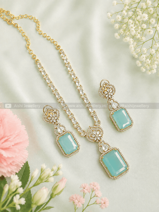 Doublet Diamond Stones neck set(Mint Green)-AN204
